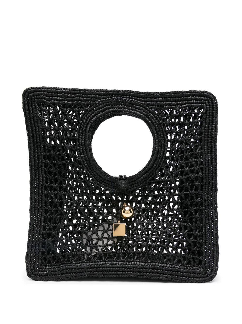Black Raffia Summer Tote Bag with Charm Accents