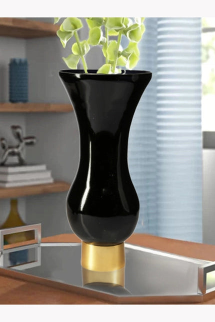 Black S-Shaped Glass Vase With Gold Base
