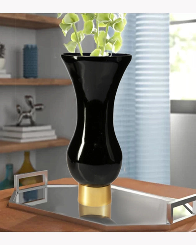Black S-Shaped Glass Vase with Gold Base