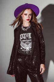 Black Sequin Tuxedo Blazer with Satin Lapels-Blazer-Q2-S-Black-Urbanheer