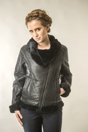 Black Shearling Leather Biker Jacket with Merino Fur-Leather Jackets-Buy Me Fur Ltd-Black-S-Shearling Leather-Urbanheer