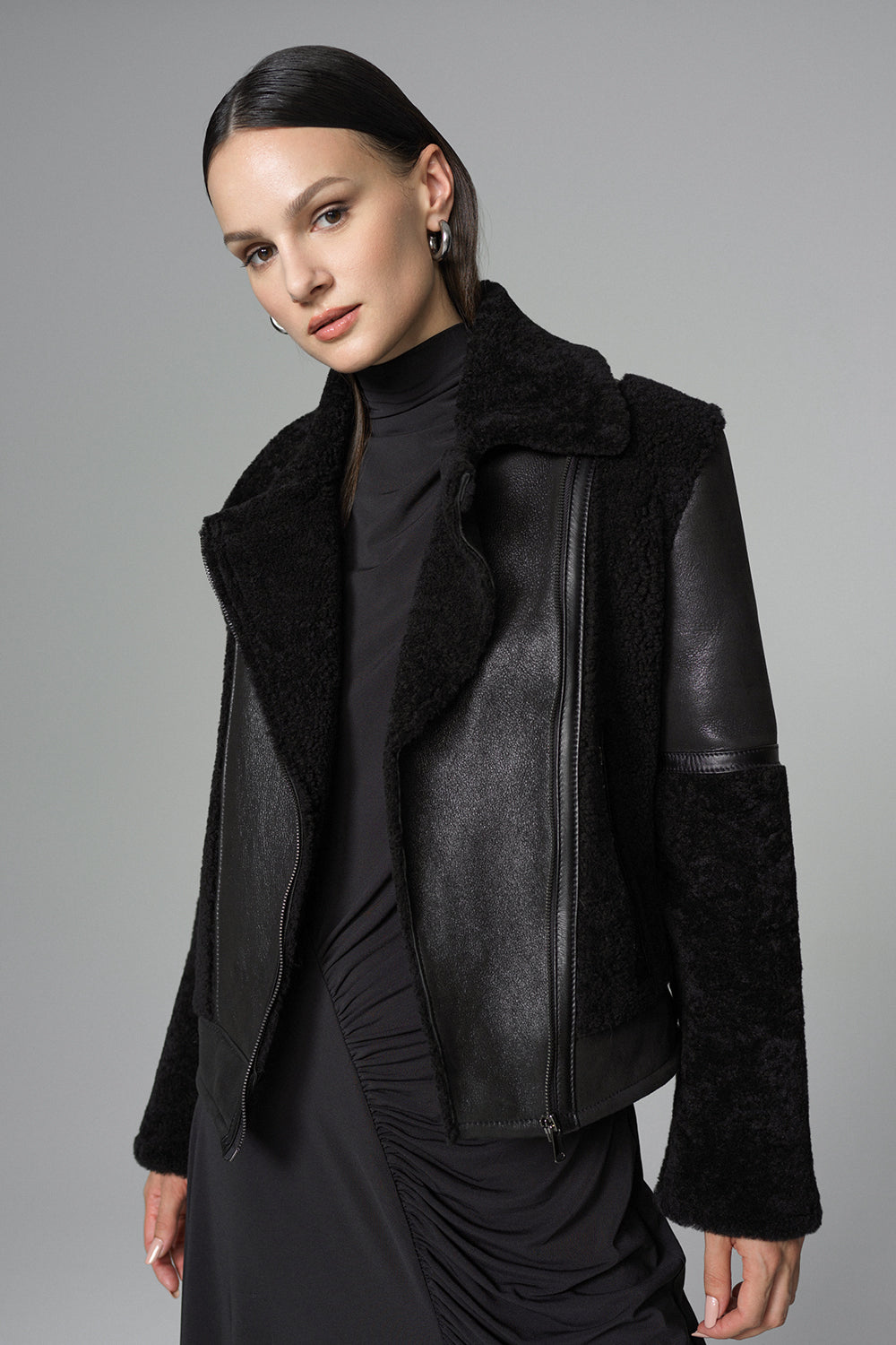 Black Shearling Leather Jacket-Leather Jackets-Buy Me Fur Ltd-Black-XS-Shearling-Urbanheer
