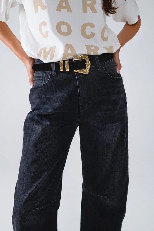 Black Straight Jeans with Seam Detail-Jeans-Q2-XS-Black-Urbanheer