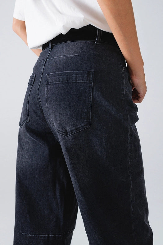 Black Straight Jeans with Seam Detail-Jeans-Q2-XS-Black-Urbanheer