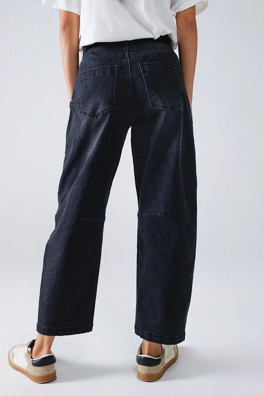 Black Straight Jeans with Seam Detail-Jeans-Q2-XS-Black-Urbanheer
