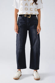 Black Straight Jeans with Seam Detail-Jeans-Q2-XS-Black-Urbanheer