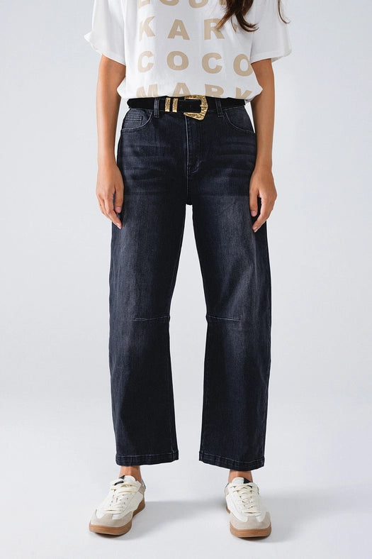 Black Straight Jeans with Seam Detail-Jeans-Q2-XS-Black-Urbanheer