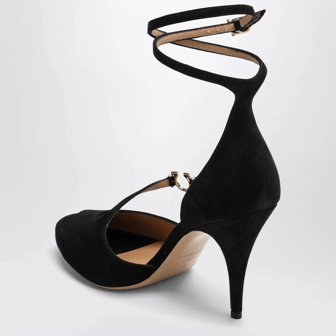 Black Suede Décolleté with Gancini Strap
