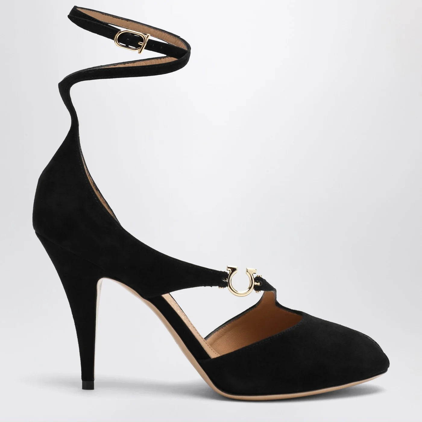 Black Suede Décolleté with Gancini Strap