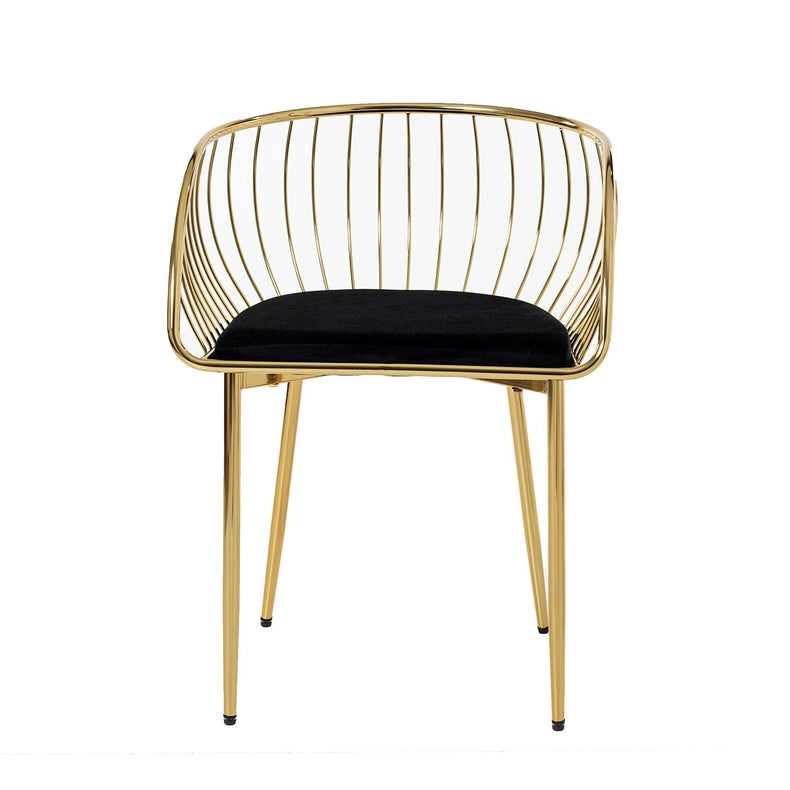Black Velvet Seat Chair And Gold Frame-Chair-Gdeco-31.9 x 22 x 22.8 in (81 x 56 x 58 cm)-Urbanheer