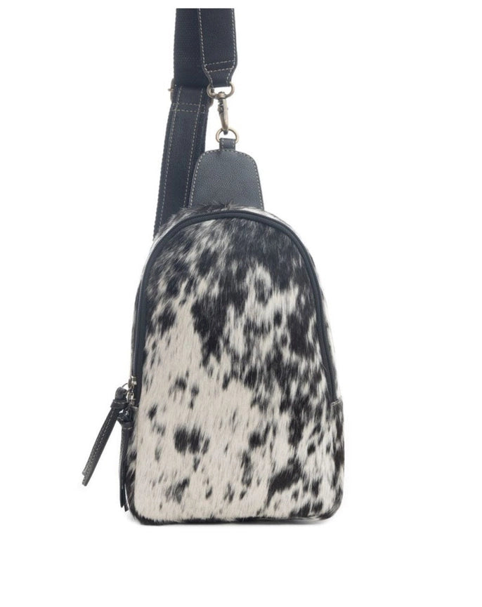 Black and White Cowhide Sling Bag, Crossbody Bag, Small Purs-Purs-The Sterling Gypsy-11" x 7.5" x 3"-Urbanheer