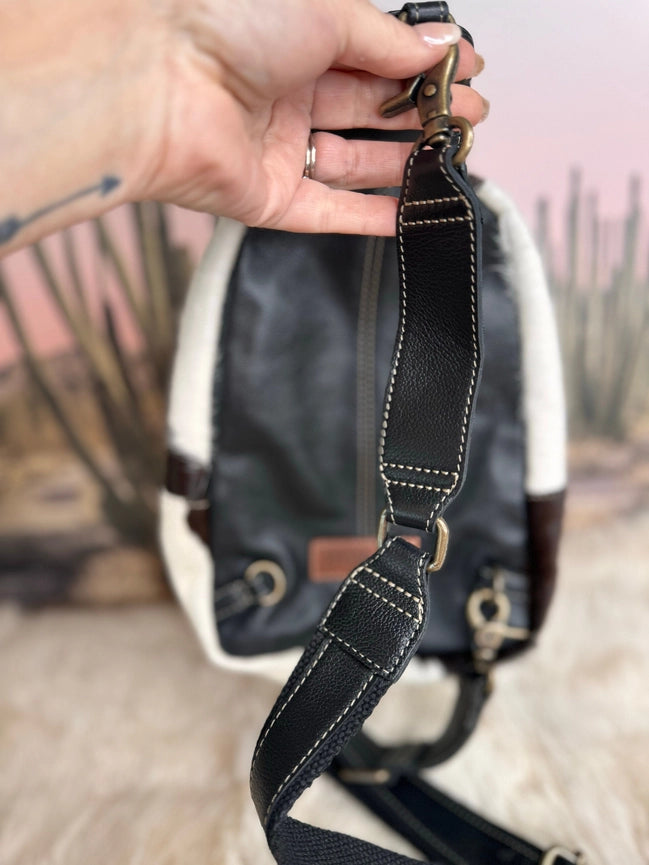 Black and White Cowhide Sling Bag, Crossbody Bag, Small Purs-Purs-The Sterling Gypsy-11" x 7.5" x 3"-Urbanheer