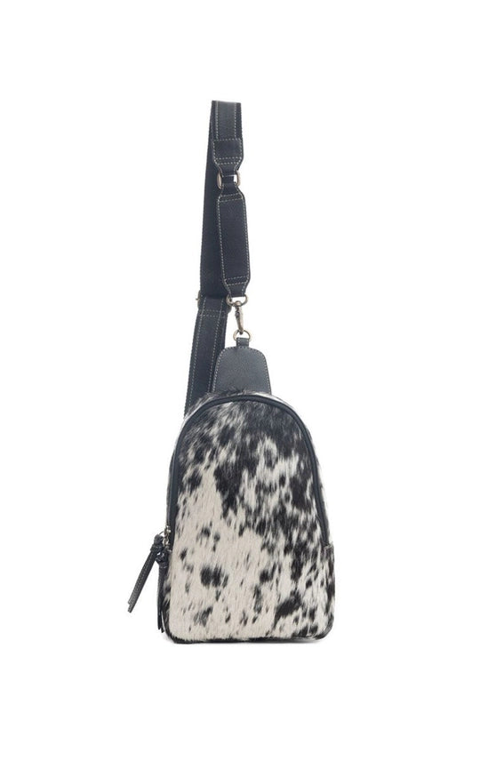 Black and White Cowhide Sling Bag, Crossbody Bag, Small Purs-Purs-The Sterling Gypsy-11" x 7.5" x 3"-Urbanheer