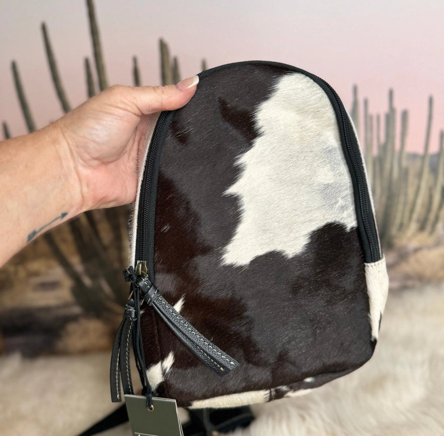 Black and White Cowhide Sling Bag, Crossbody Bag, Small Purs-Purs-The Sterling Gypsy-11" x 7.5" x 3"-Urbanheer