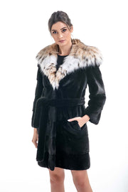 Blackglama Mink Fur Coat with Lynx Fur Collar-Fur Coats-Buy Me Fur Ltd-Black-S-Genuine Mink Fur-Urbanheer