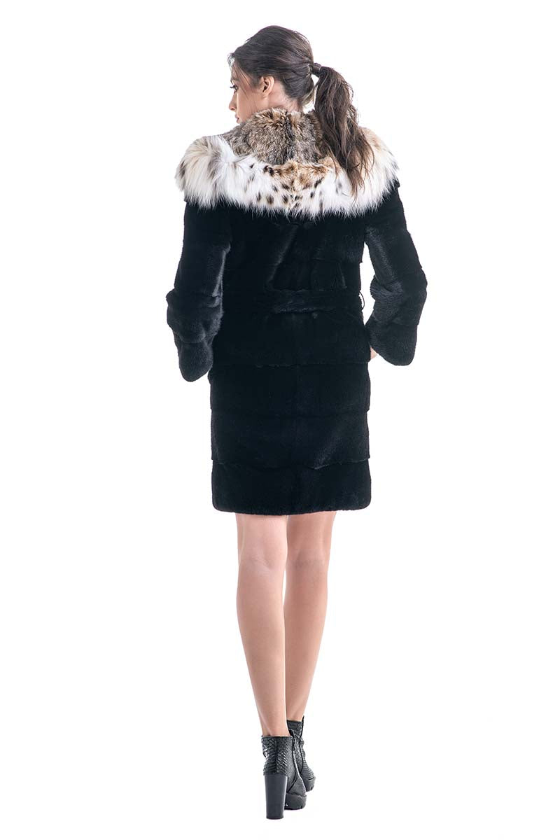 Blackglama Mink Fur Coat with Lynx Fur Collar-Fur Coats-Buy Me Fur Ltd-Black-S-Genuine Mink Fur-Urbanheer