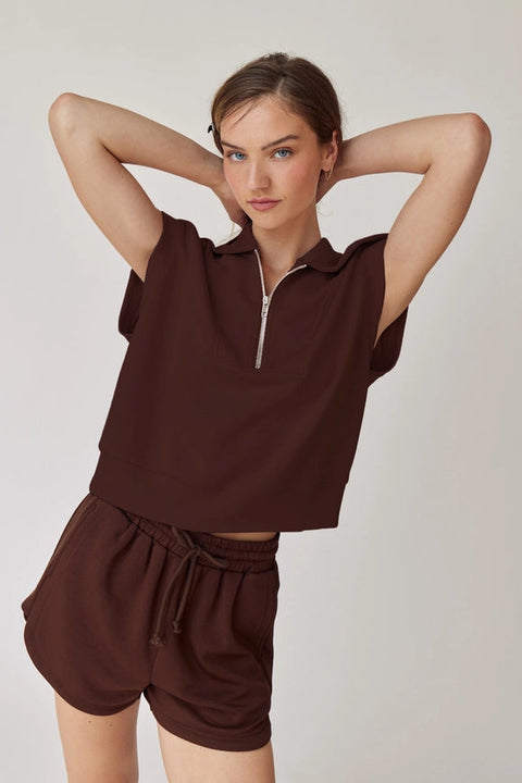 Blake Half Zip Cropped Sweatshirt And Shorts Set Choco-Set-Papermoon-S-Urbanheer