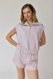 Blake Half Zip Cropped Sweatshirt And Shorts Set Lilac-Set-Papermoon-S-Urbanheer