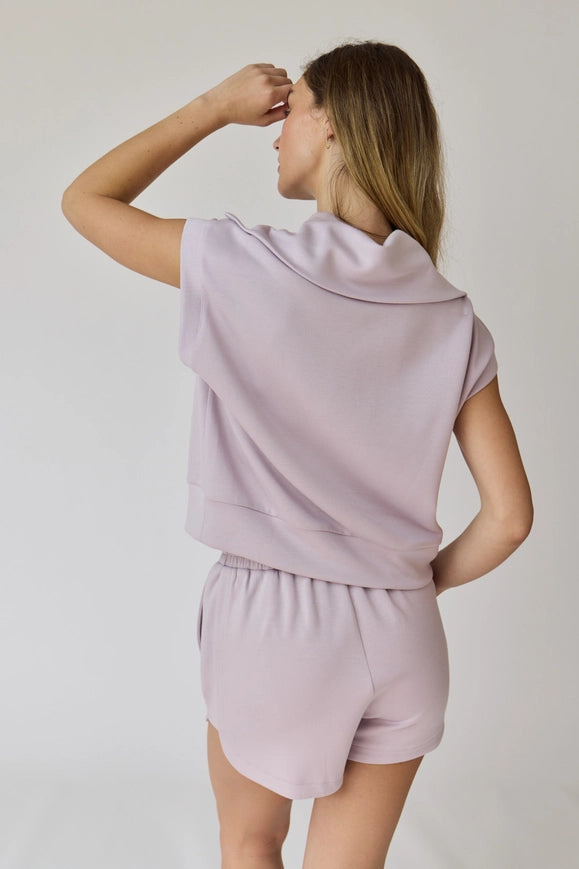 Blake Half Zip Cropped Sweatshirt And Shorts Set Lilac-Set-Papermoon-S-Urbanheer