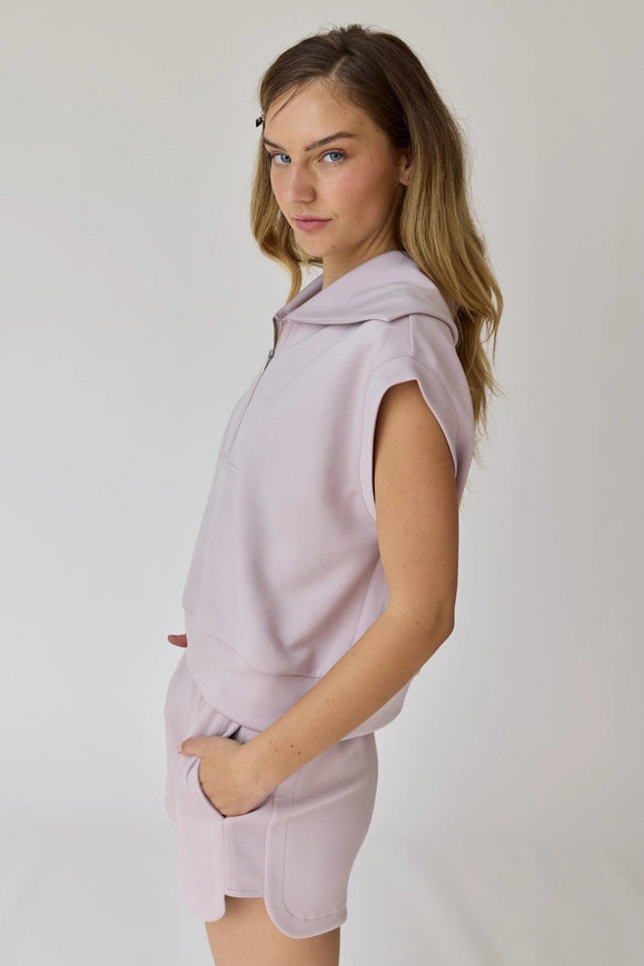 Blake Half Zip Cropped Sweatshirt And Shorts Set Lilac-Set-Papermoon-S-Urbanheer