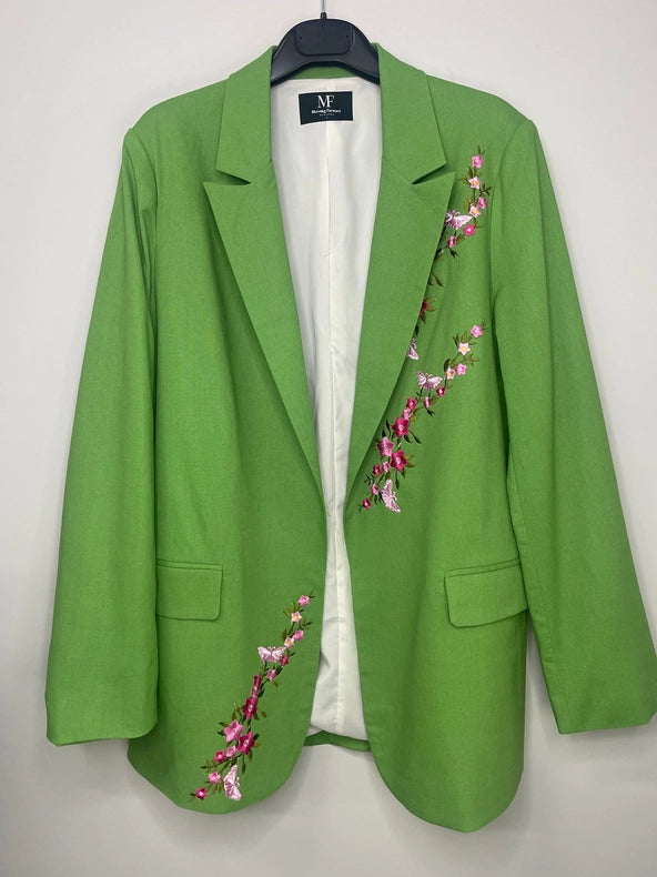 Blazer, Linen Green, Pink Flowers-Blazer-Moving Forward Designs-S-Urbanheer