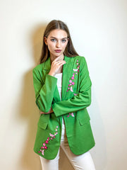 Blazer, Linen Green, Pink Flowers-Blazer-Moving Forward Designs-S-Urbanheer