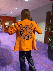 Blazer, Ruched Orange, Tiger Face-Blazer-Moving Forward Designs-S-Urbanheer