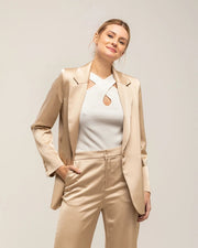 Blazer-Style Satin Jacket With Shoulder Straps And Buttons Beige-Jacket-Tantra-S-Urbanheer
