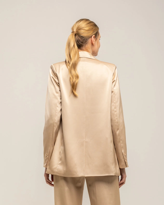 Blazer-Style Satin Jacket With Shoulder Straps And Buttons Beige-Jacket-Tantra-S-Urbanheer