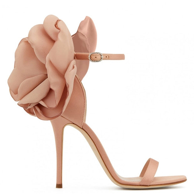 Blooming Satin Elegance - Floral Heel Sandals Nude-Heel Sandals-Productseeker-7.5cm-Urbanheer