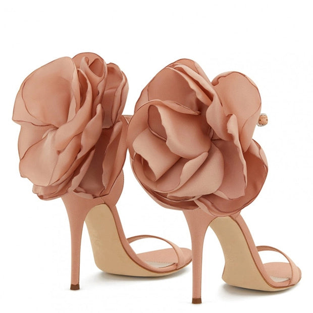 Blooming Satin Elegance - Floral Heel Sandals Nude-Heel Sandals-Productseeker-Urbanheer