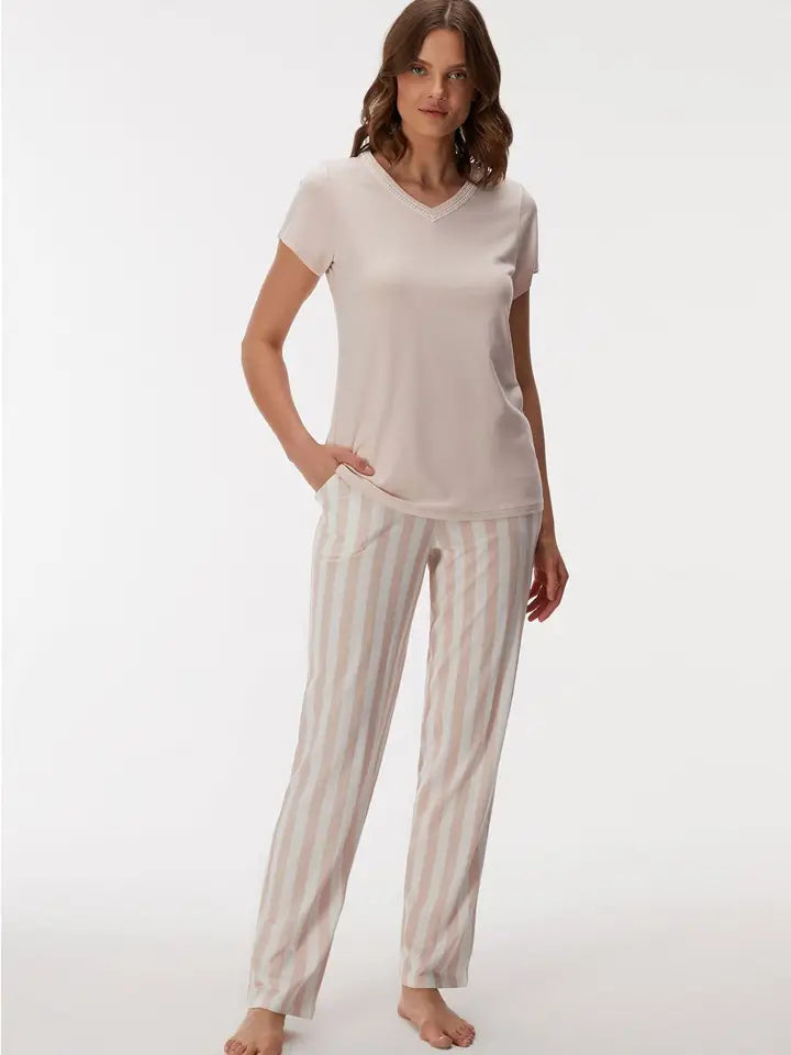 Blossom 11405 Women's T-Shirt & Pants Set-Set-GOLDENBAY-S-Pink-Urbanheer