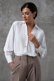 Blouse with Buckle Detail On the Sleeve-Blouse-FERRACHE-S-White-Urbanheer