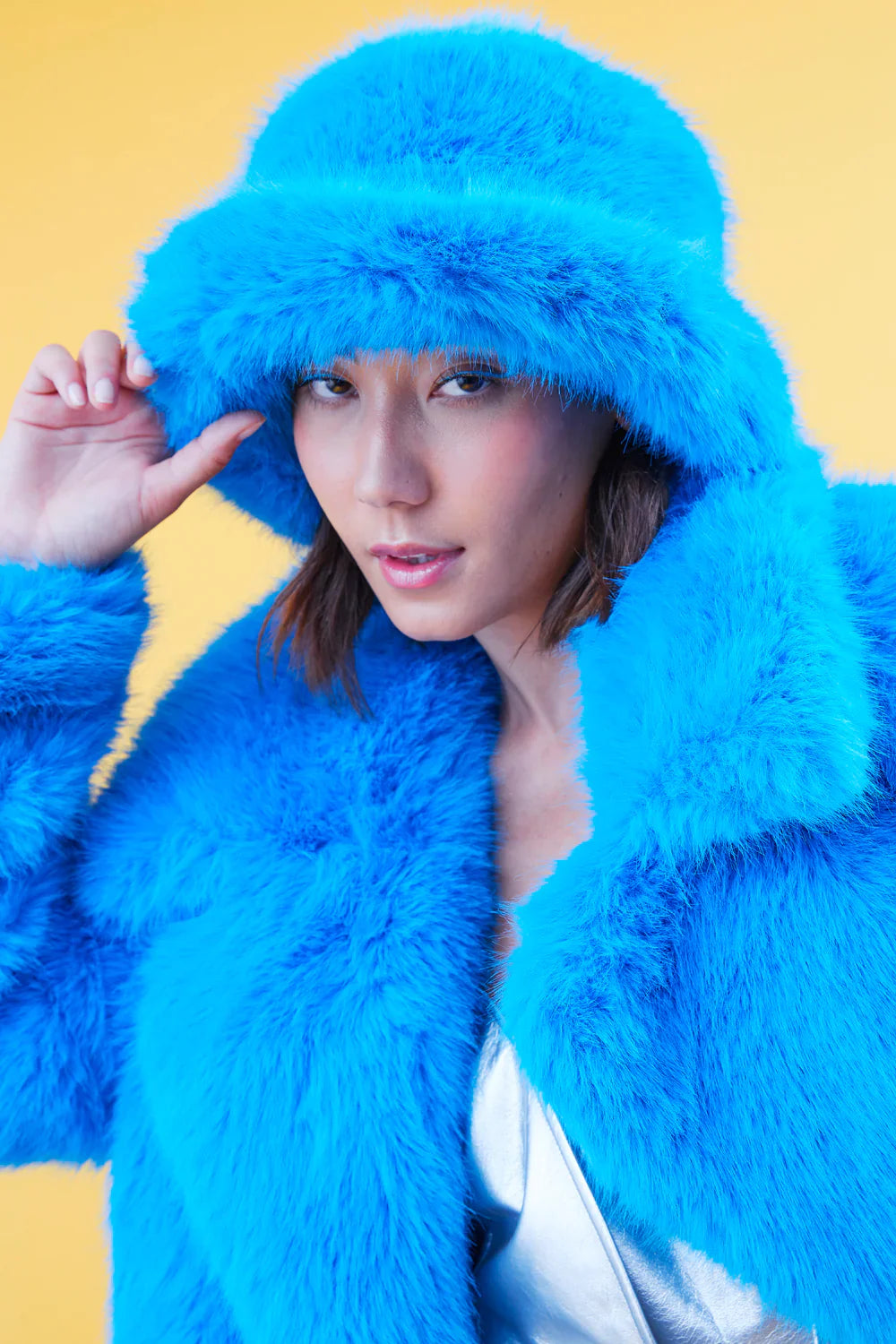 Blue Eco Bamboo Faux Fur Bucket Hat-Hats-Buy Me Fur Ltd-One Size-Blue-Faux Fur-Urbanheer