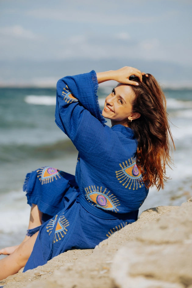Blue Evil Eye Robe-Kimono-Moa-W: 33.5“inches (85cm) L: 47.2“inches (120cm)-Urbanheer