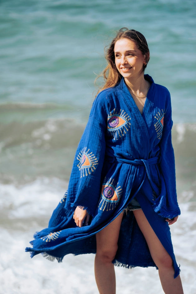 Blue Evil Eye Robe-Kimono-Moa-W: 33.5“inches (85cm) L: 47.2“inches (120cm)-Urbanheer