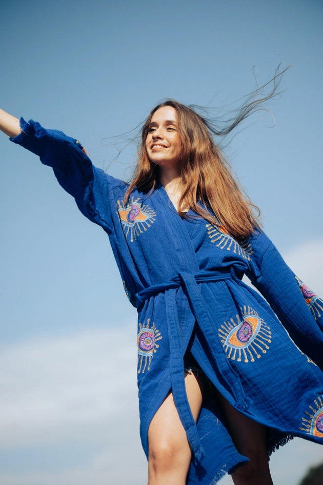 Blue Evil Eye Robe-Kimono-Moa-W: 33.5“inches (85cm) L: 47.2“inches (120cm)-Urbanheer