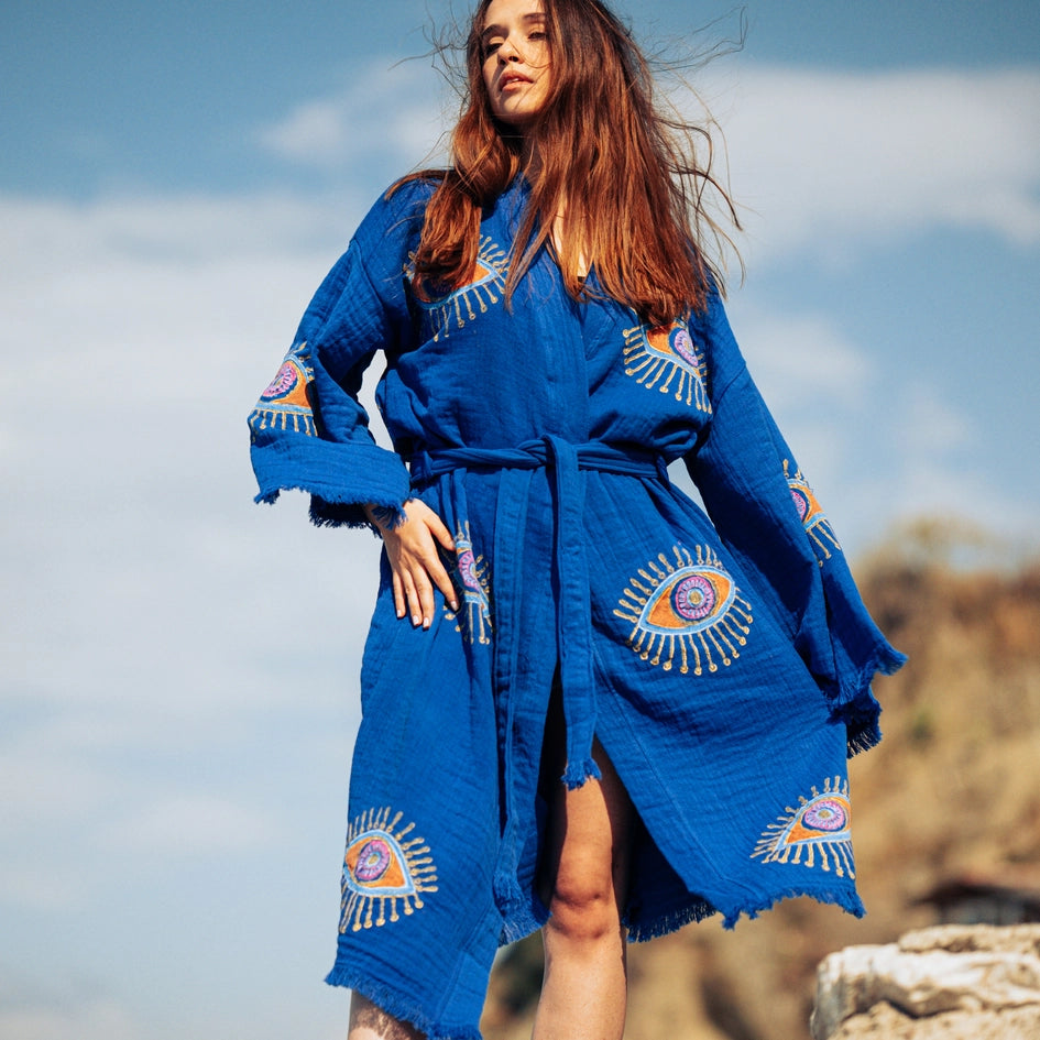 Blue Evil Eye Robe-Kimono-Moa-W: 33.5“inches (85cm) L: 47.2“inches (120cm)-Urbanheer