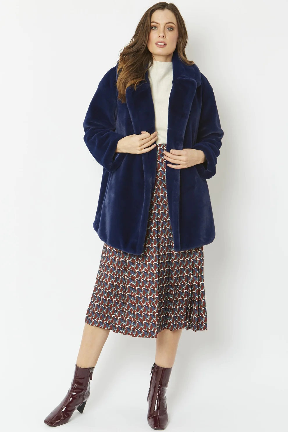 Blue Faux Fur Midi Coat-Faux Fur Coats-Buy Me Fur Ltd-One Size-Blue-Faux Fur-Urbanheer