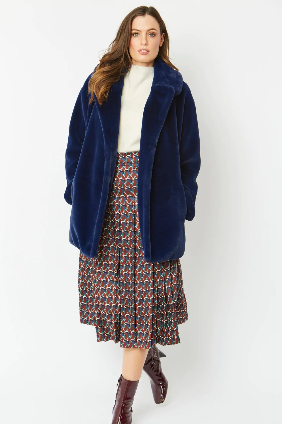 Blue Faux Fur Midi Coat-Faux Fur Coats-Buy Me Fur Ltd-One Size-Blue-Faux Fur-Urbanheer