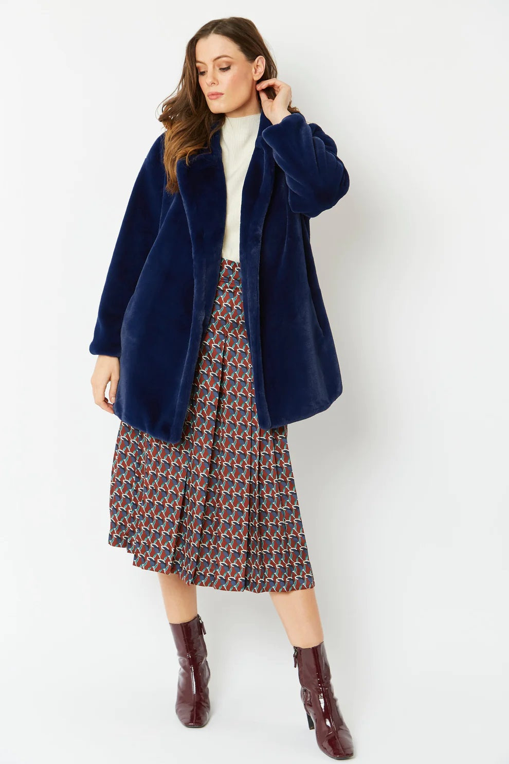 Blue Faux Fur Midi Coat-Faux Fur Coats-Buy Me Fur Ltd-One Size-Blue-Faux Fur-Urbanheer