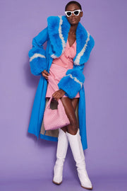 Blue Faux Leather Trench Coat with Faux Fur Collar-Faux Leather Coats-Buy Me Fur Ltd-S-M-Blue-Faux Leather-Urbanheer