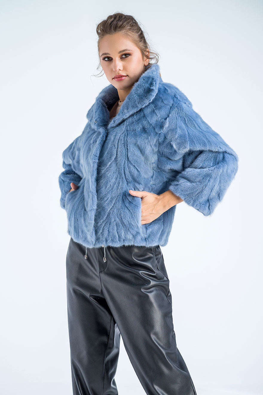 Blue Genuine Mink Fur Jacket-Fur Jackets-Buy Me Fur Ltd-Blue-S-Genuine Mink Fur-Urbanheer