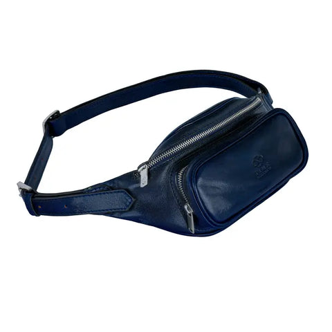 Blue Leather Fanny Pack Belly Bag - Independent People-Fanny Pack-Time Resistance-Blue-Urbanheer