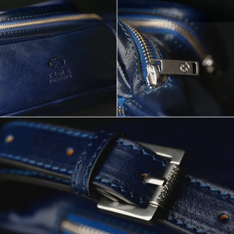 Blue Leather Fanny Pack Belly Bag - Independent People-Fanny Pack-Time Resistance-Blue-Urbanheer
