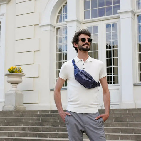 Blue Leather Fanny Pack Belly Bag - Independent People-Fanny Pack-Time Resistance-Blue-Urbanheer