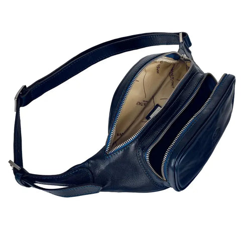 Blue Leather Fanny Pack Belly Bag - Independent People-Fanny Pack-Time Resistance-Blue-Urbanheer
