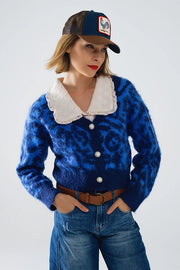 Blue Leopard Print Cardigan Made of Knitted Fabric with Wool-Cardigan-Q2-One Size-Blue-Urbanheer