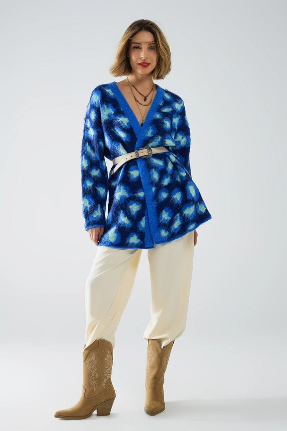 Blue Leopard Print Cardigan with Wool-Cardigan-Q2-One Size-Blue-Urbanheer