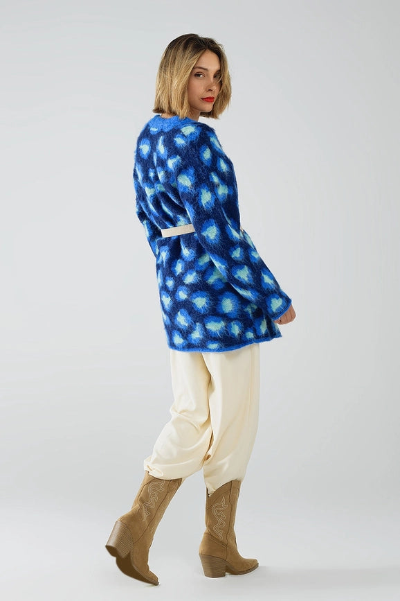 Blue Leopard Print Cardigan with Wool-Cardigan-Q2-One Size-Blue-Urbanheer